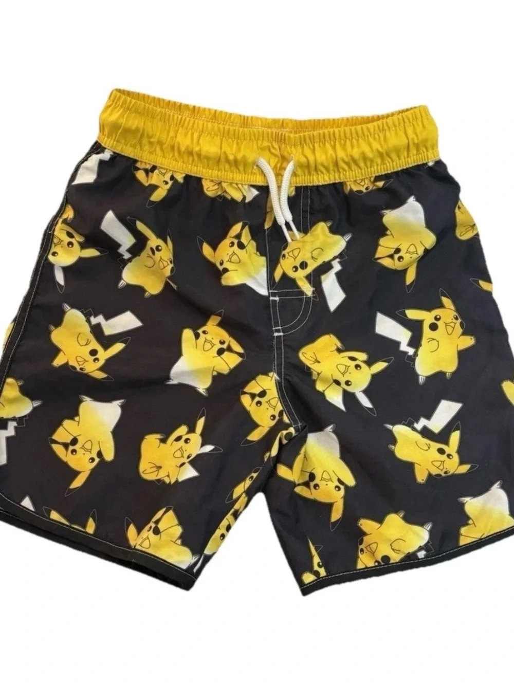 Pokémon Pikachu Boys Swim Set Size M Shirt & Swim Trunks Black Yellow Cartoon